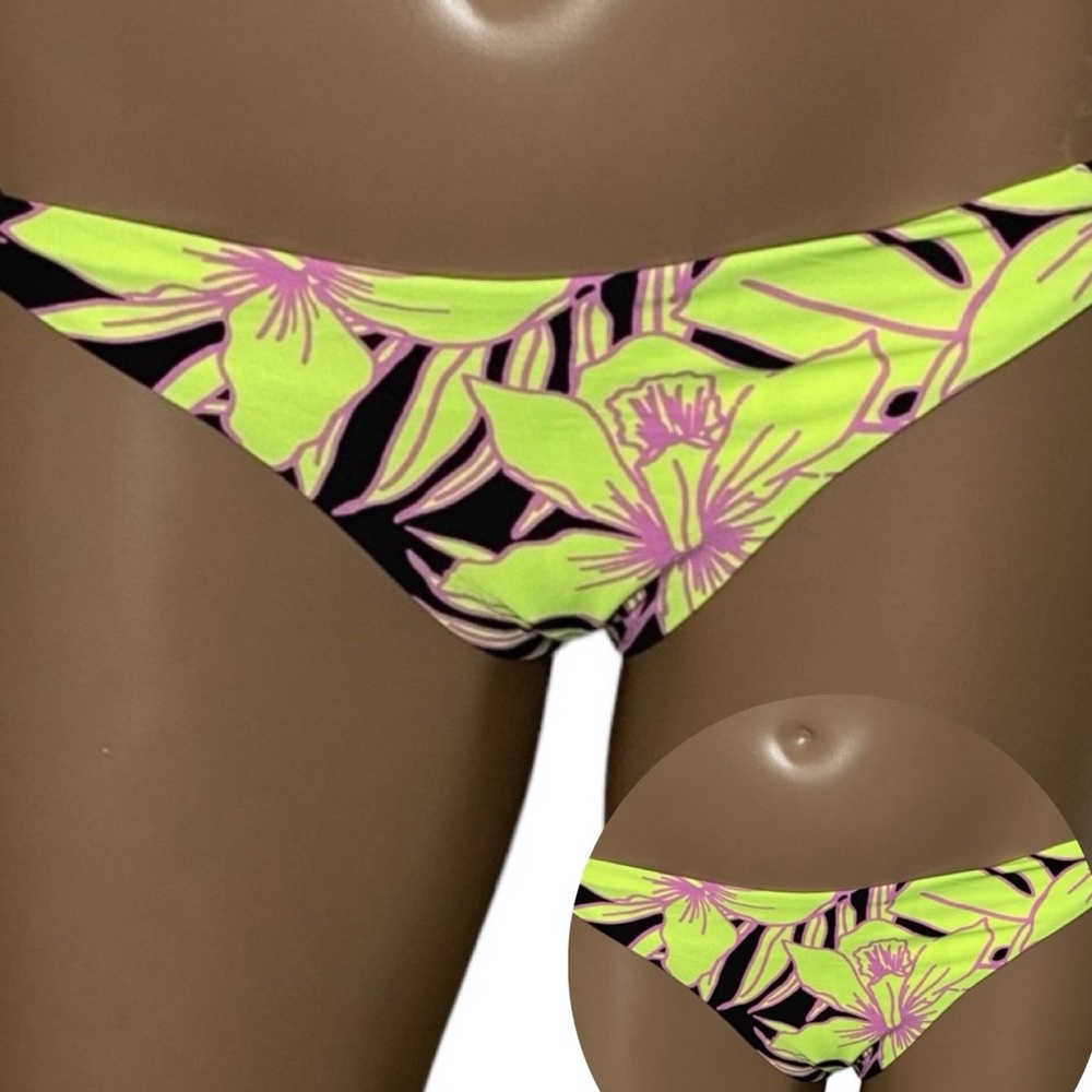 Maaji Strappy Floral Striped Reversible Signature Cut Bikini Bottom Swimwear